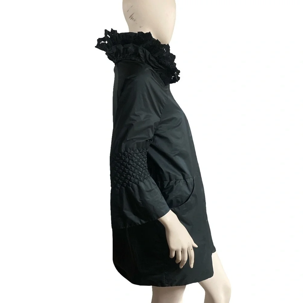 Ermanno Scervino Avant Garde Black Ruffled Collar Coat